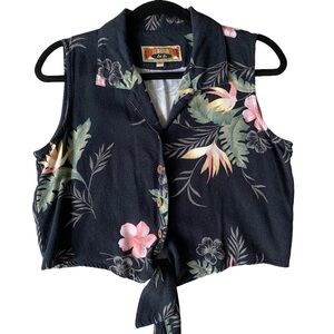 Caribbean Joe Black Floral Women's Cropped Tank